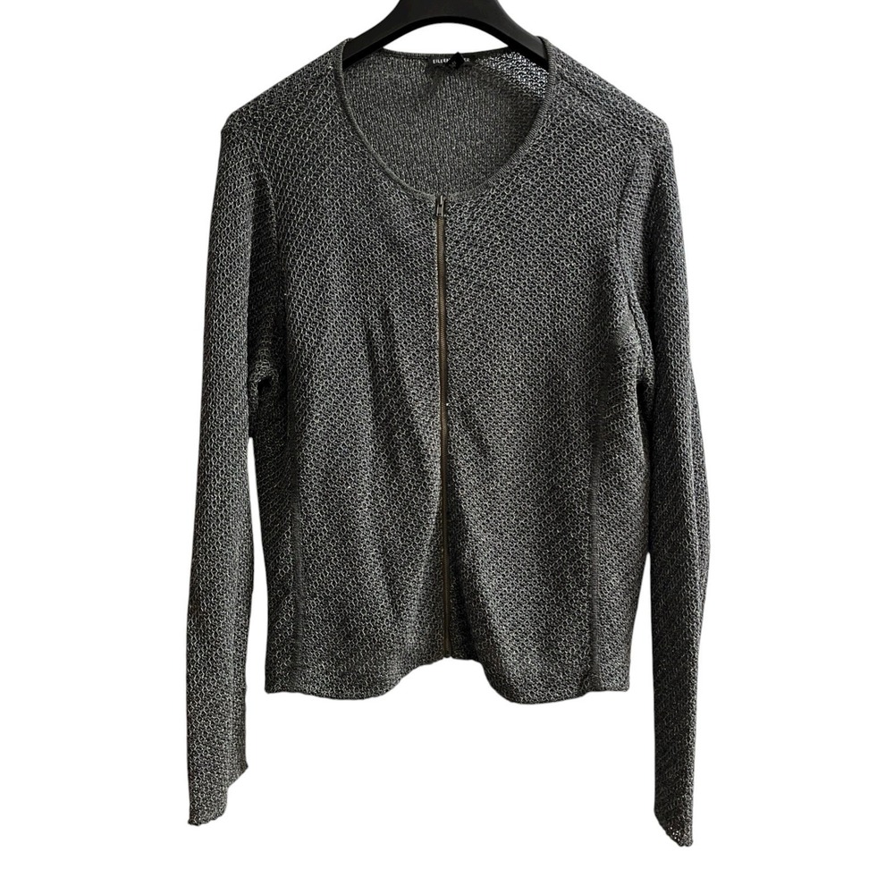 Eileen Fisher Jacket Womens XL Gray Linen Blend Open Knit Zip Front Lagenlook
